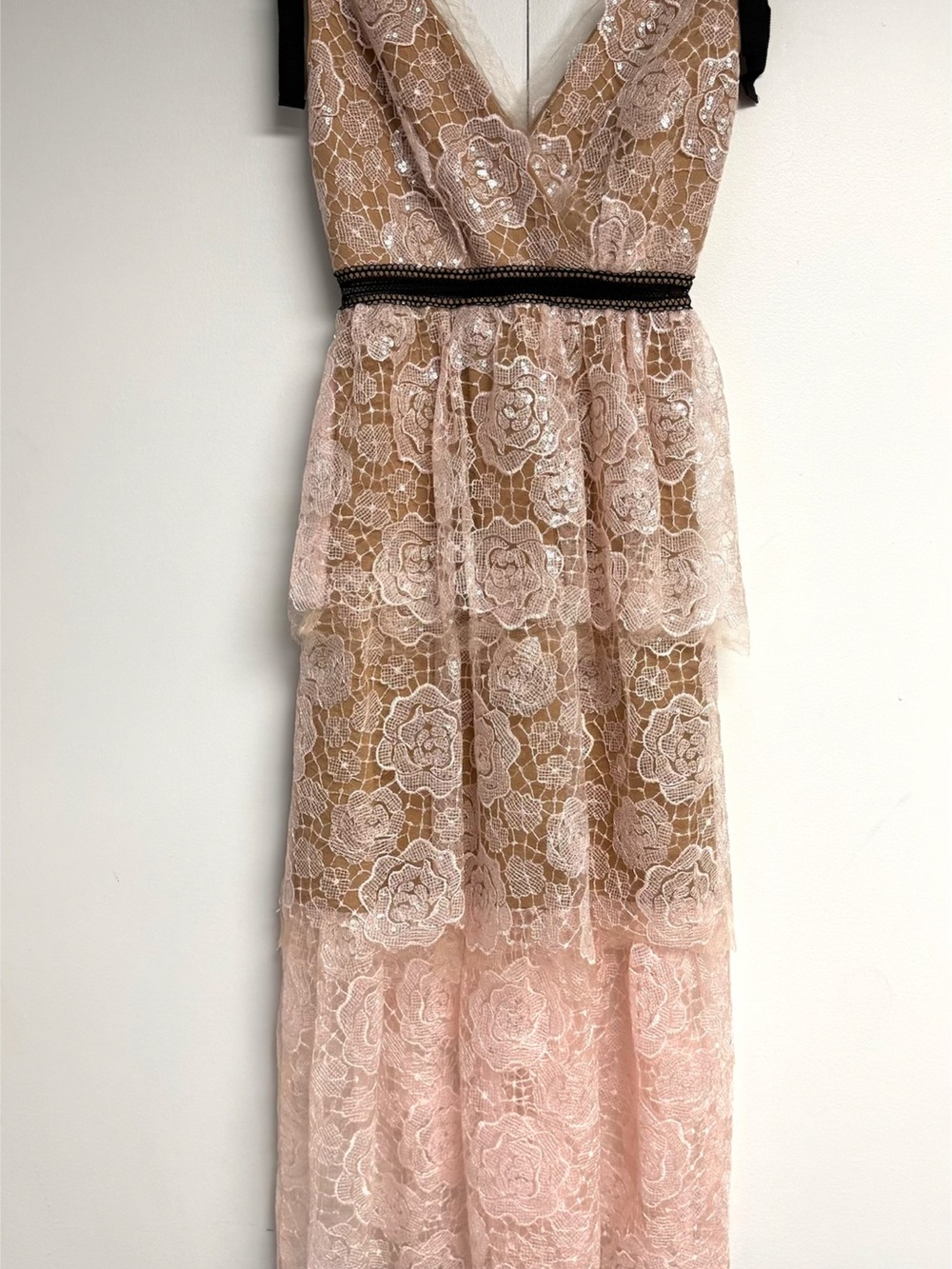 Self-Portrait Starlet Rose Lace Midi Dress Pink Sequin Nude Lined US 0 - Picture 2 of 9